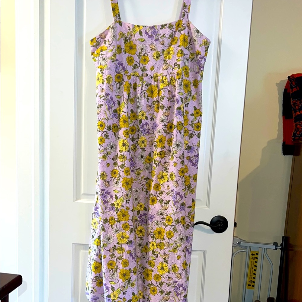 LOFT Floral Lavender Purple and Yellow Eyelet Sundress
